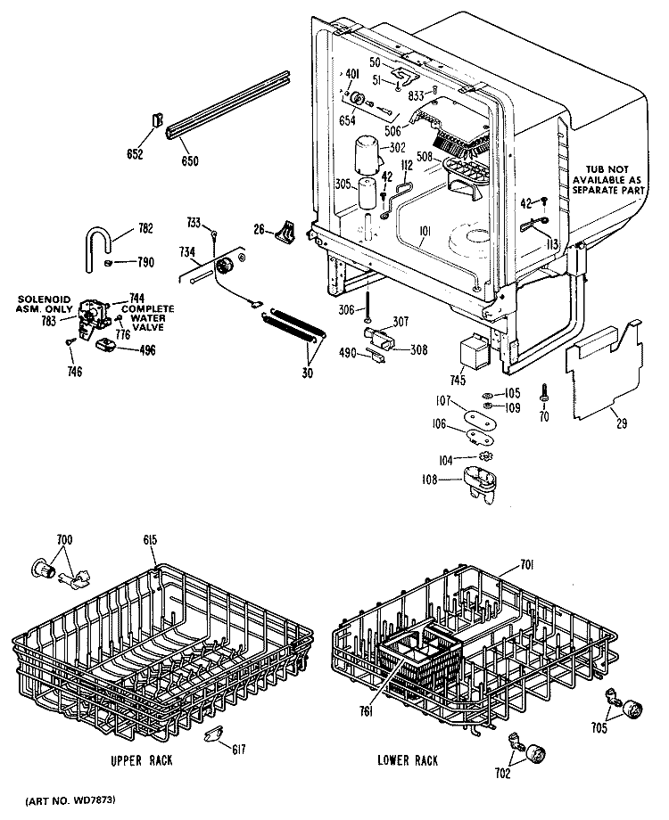 Section Diagram and Parts List for GSM603P-25AW  General Electric Dishwasher