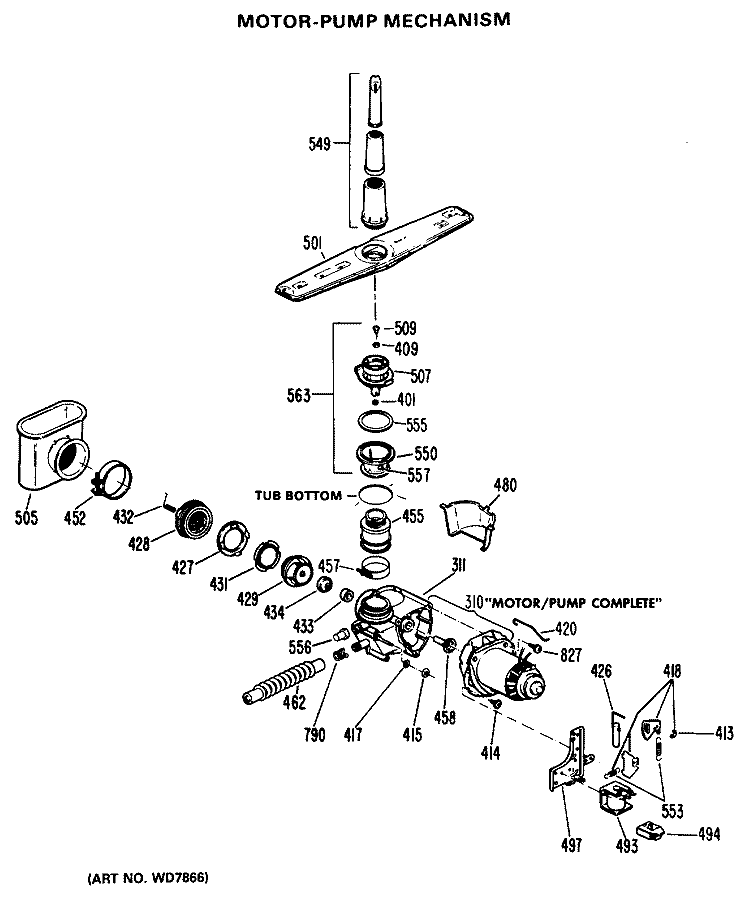 MOTOR - PUMP MECHANISM Diagram and Parts List for GSM603P-25AW  General Electric Dishwasher