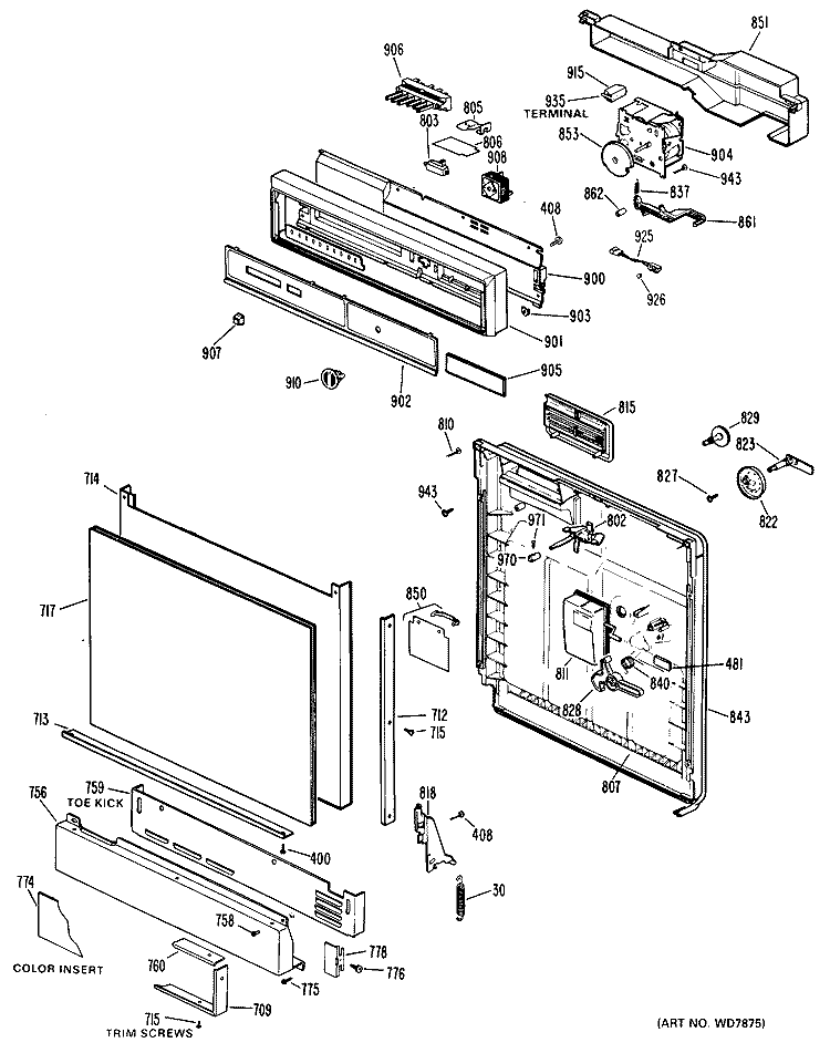 Section Diagram and Parts List for GSD1150P25  General Electric Dishwasher