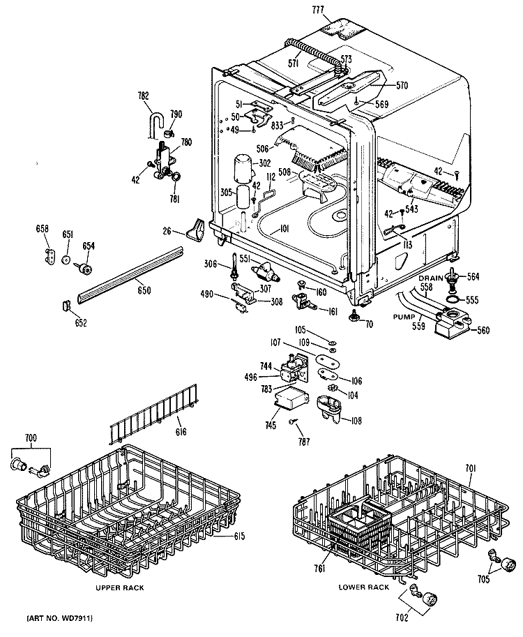 Section Diagram and Parts List for GSD1150P25  General Electric Dishwasher