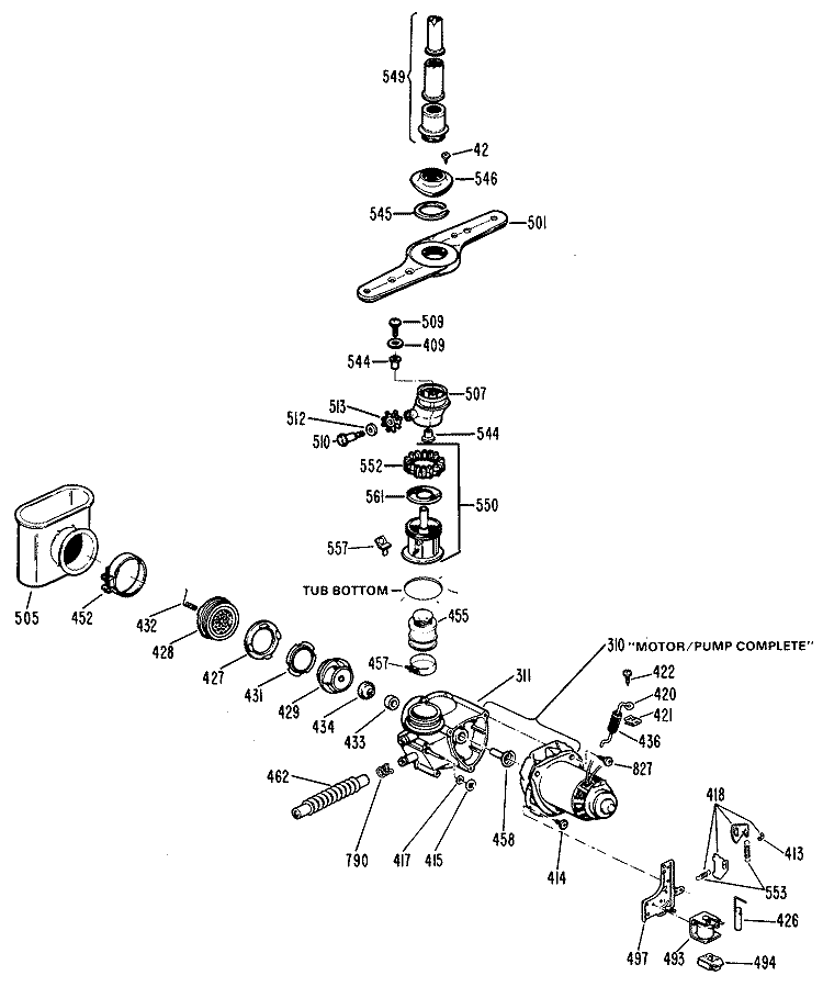 Section Diagram and Parts List for GSD1150P25  General Electric Dishwasher
