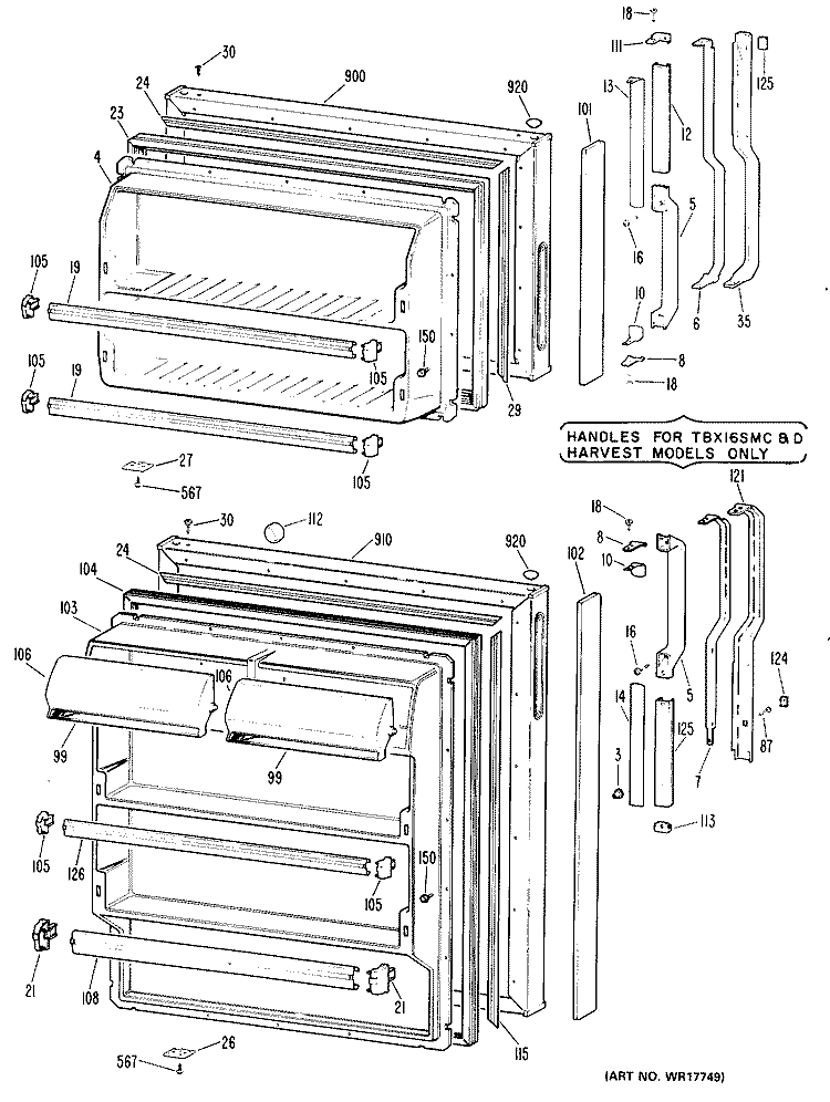 Section Diagram and Parts List for TBX16SMCLWH  General Electric Refrigerator