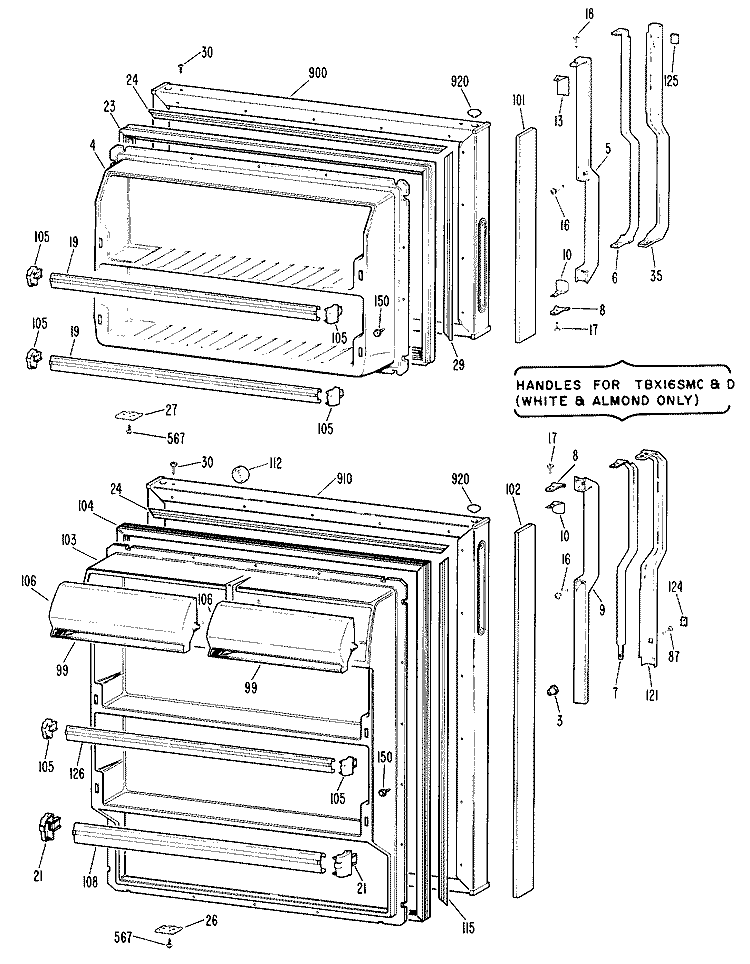 Section Diagram and Parts List for TBX16SMCLWH  General Electric Refrigerator