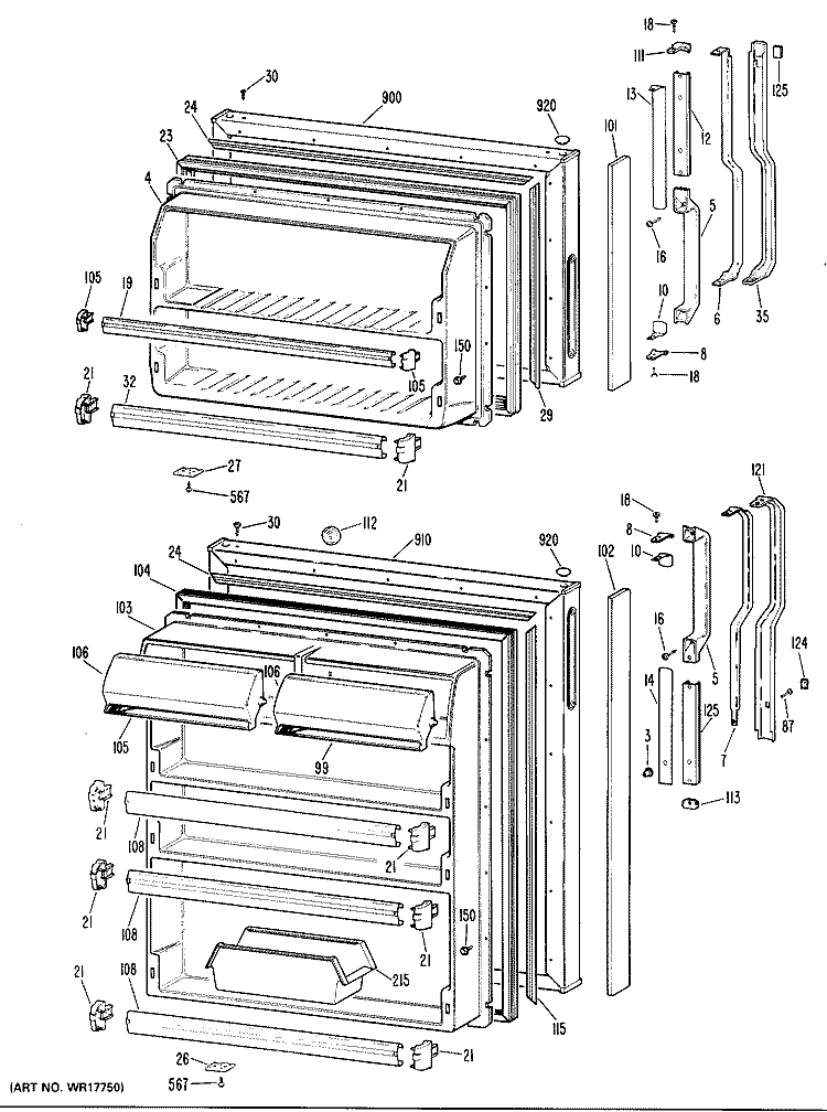 Section Diagram and Parts List for TBX16ZMCRWH  General Electric Refrigerator