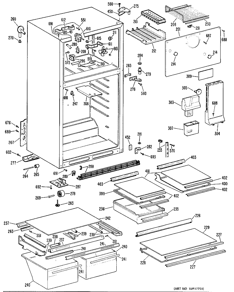 Section Diagram and Parts List for TBX16ZMCRWH  General Electric Refrigerator