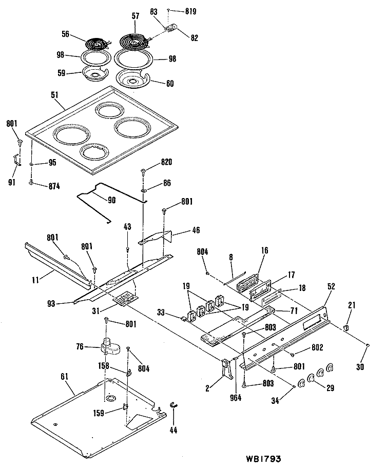 Section Diagram and Parts List for JSP26GN1  General Electric Range