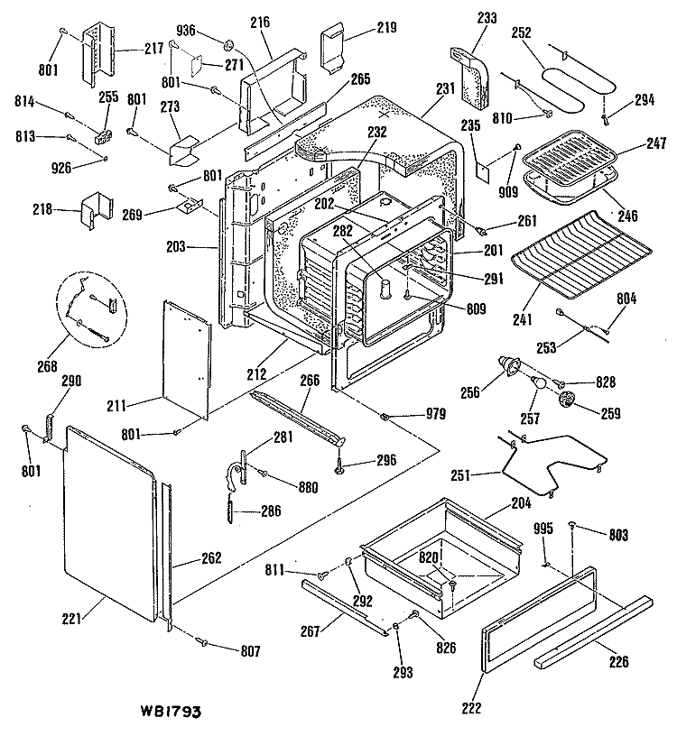 Section Diagram and Parts List for JSP26GN1  General Electric Range