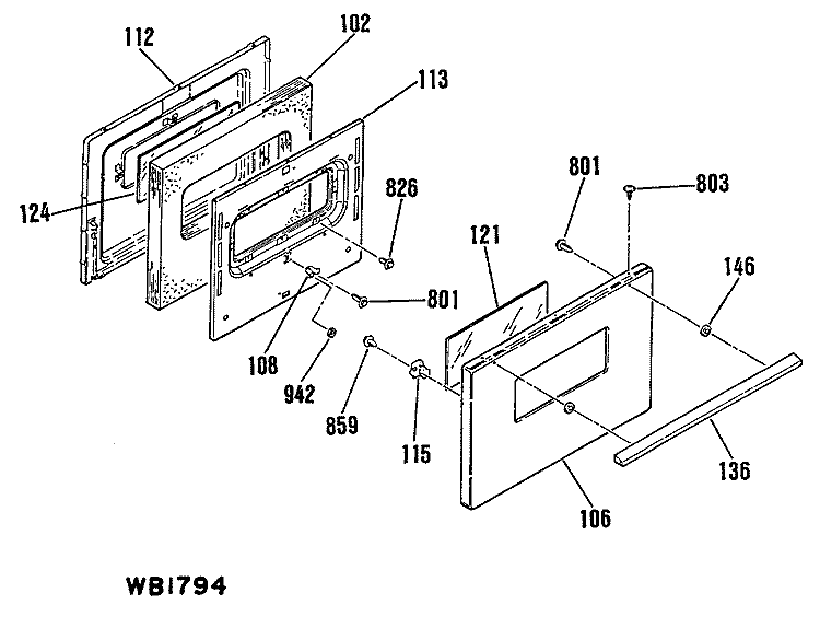 Section Diagram and Parts List for JSS16N1  General Electric Range