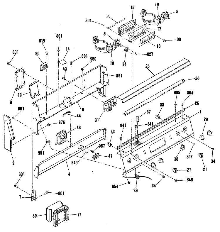 Section Diagram and Parts List for JB570GM2  General Electric Range