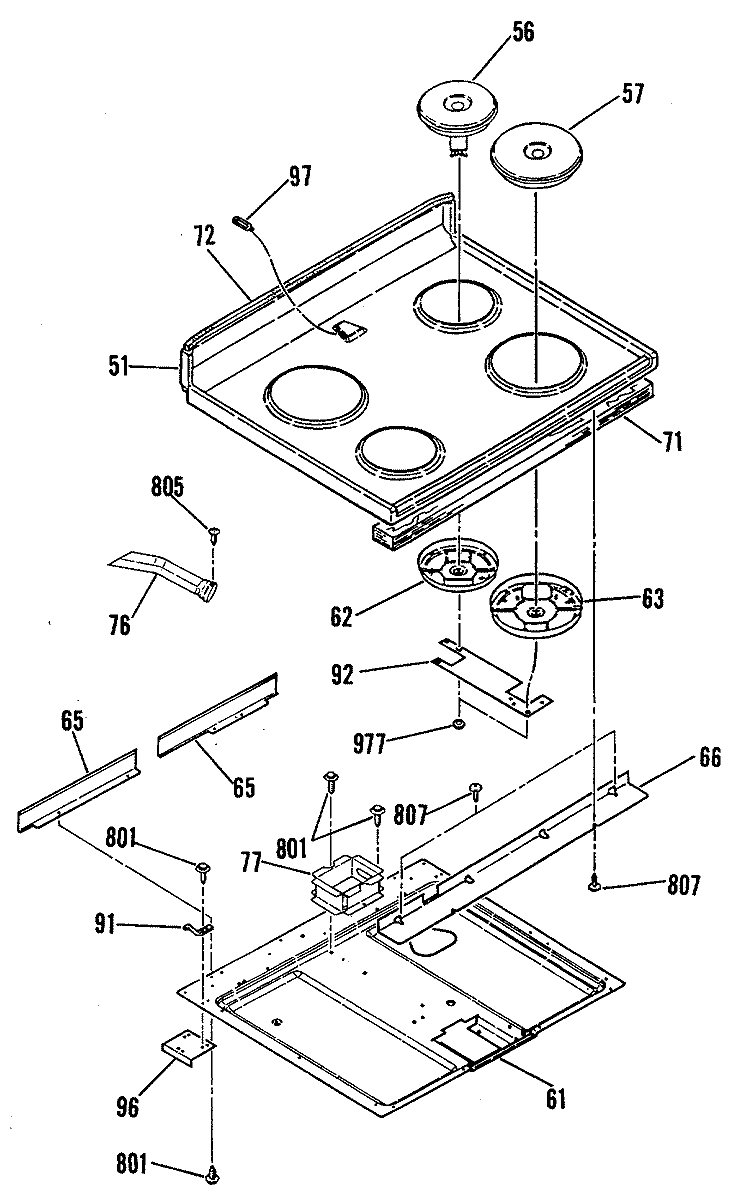 Section Diagram and Parts List for JBP29GM2  General Electric Range