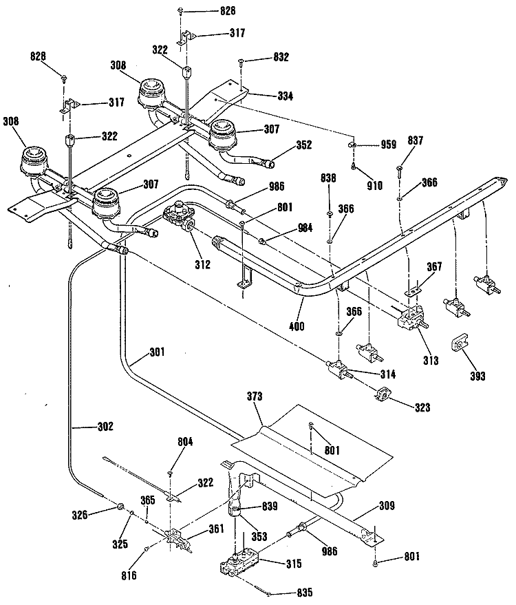 Section Diagram and Parts List for JGBS03EK2  General Electric Range