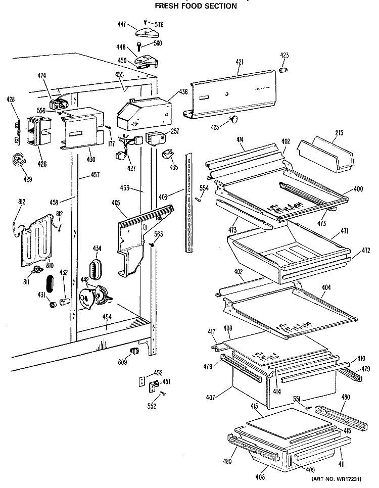 FRESH FOOD SECTION Diagram and Parts List for TFX22RMC  General Electric Refrigerator