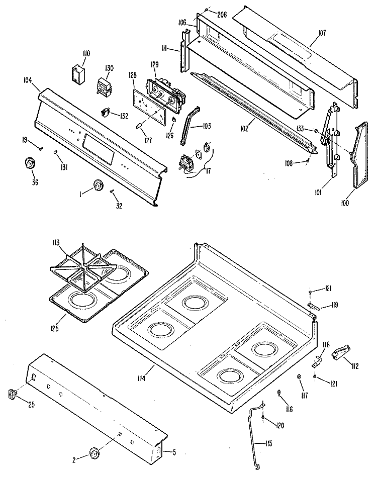 Section Diagram and Parts List for JGBP25GEN2  General Electric Range