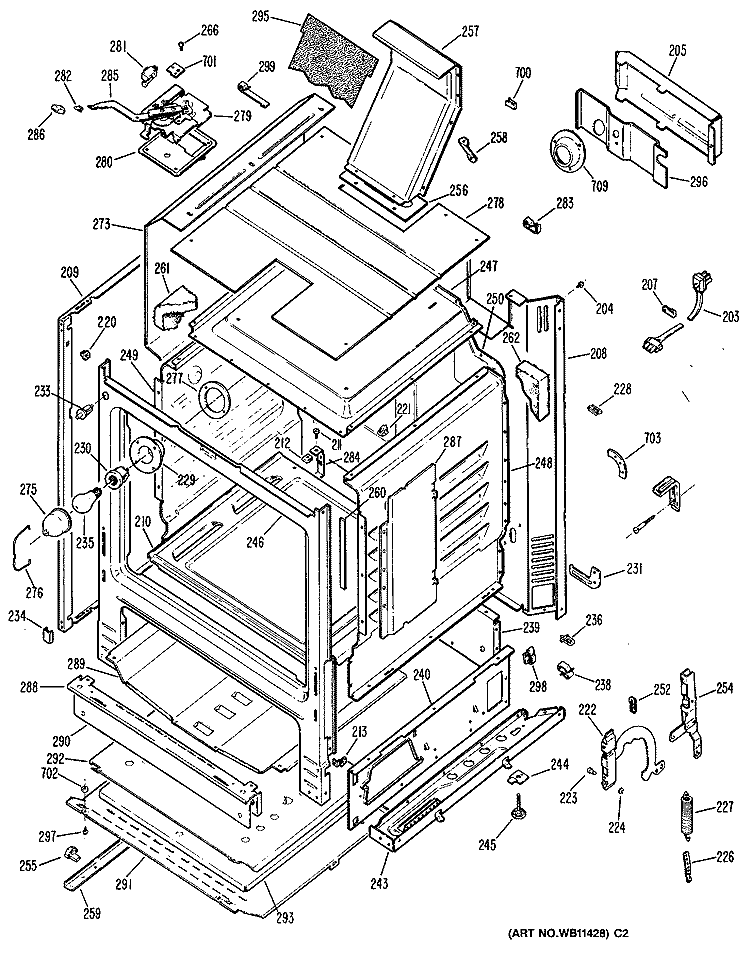 Section Diagram and Parts List for JGBP25GEN2  General Electric Range