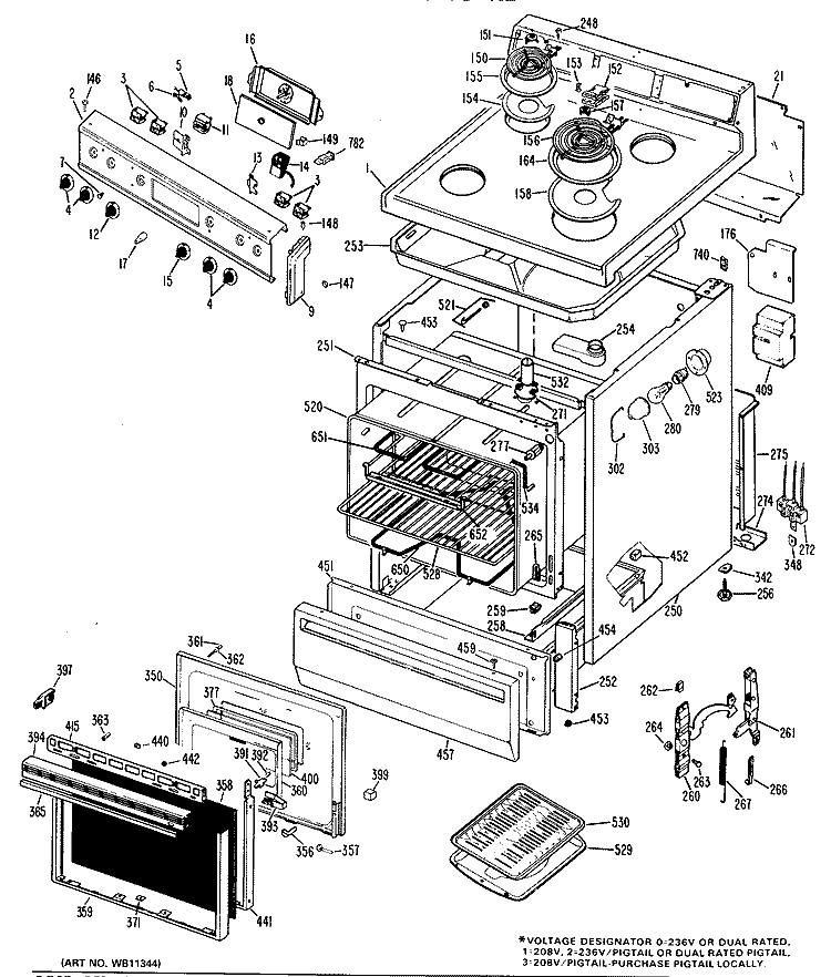 Section Diagram and Parts List for JBS16G*N2  General Electric Range