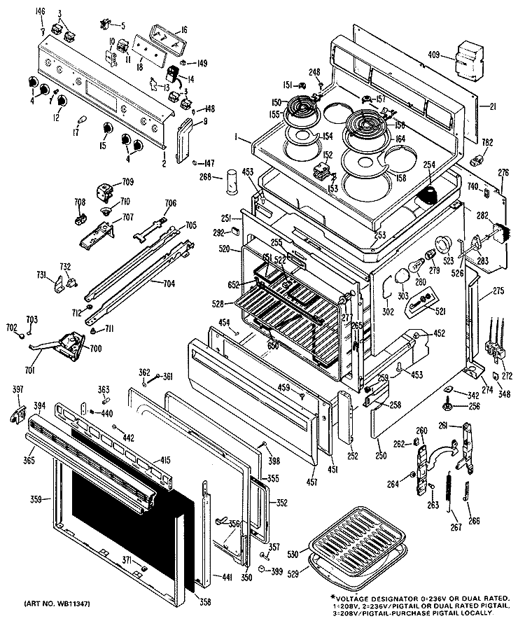 Section Diagram and Parts List for JBP22G*N2  General Electric Range
