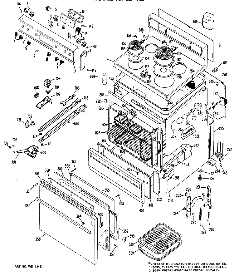 Section Diagram and Parts List for JBP22*N2  General Electric Range