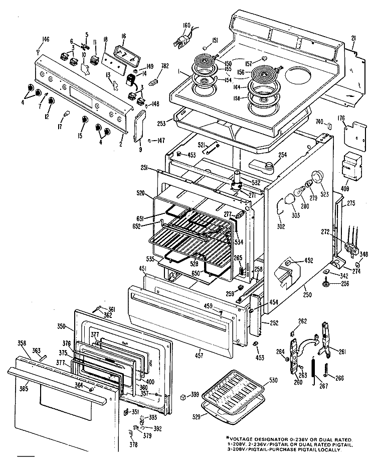 Section Diagram and Parts List for JBC26*N3  General Electric Range