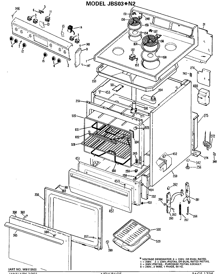 Section Diagram and Parts List for JBS03*N2  General Electric Range