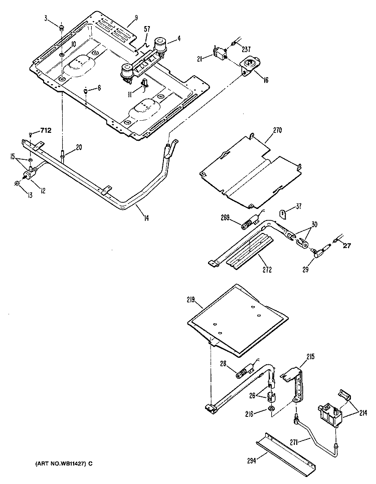 Section Diagram and Parts List for JGBP26GEN2  General Electric Range