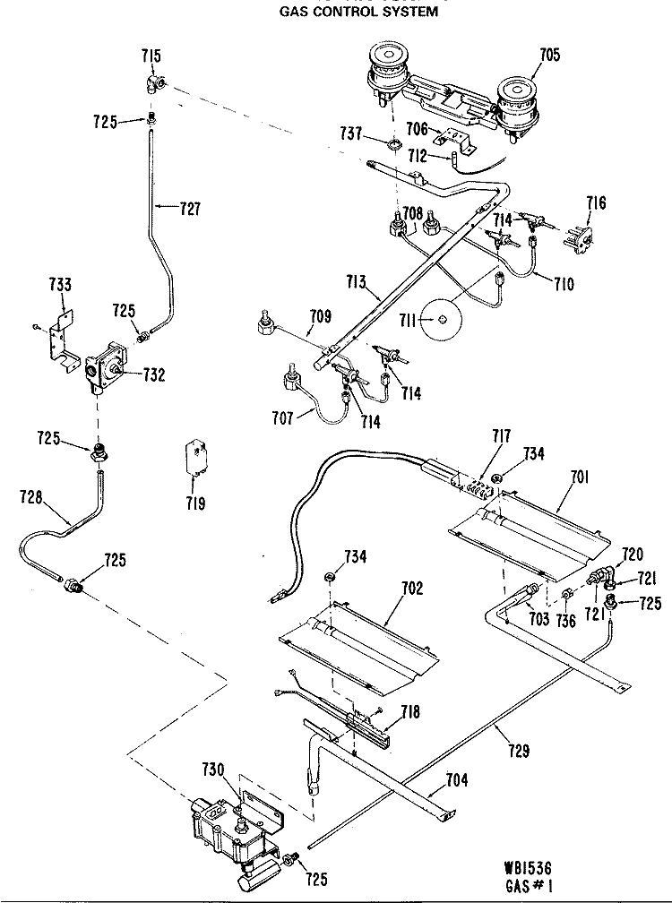 GAS CONTROL SYSTEM Diagram and Parts List for JGBP24GEJ9  General Electric Range