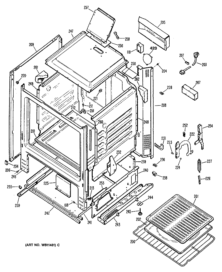 Section Diagram and Parts List for JGBS04GEN1  General Electric Range