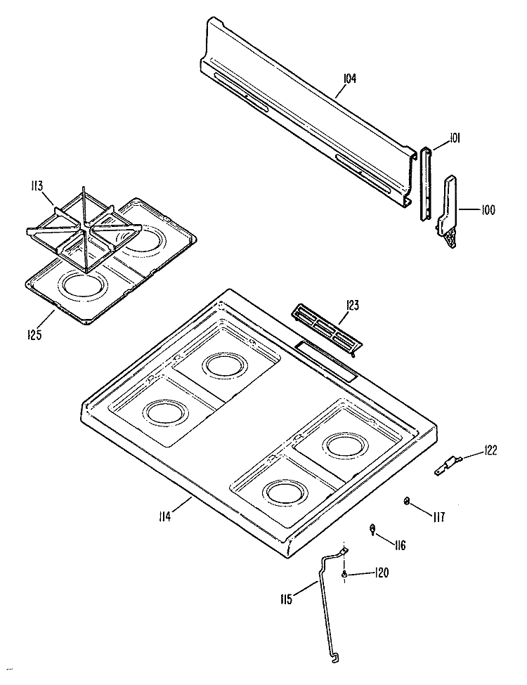 Section Diagram and Parts List for JGBS04PN1  General Electric Range