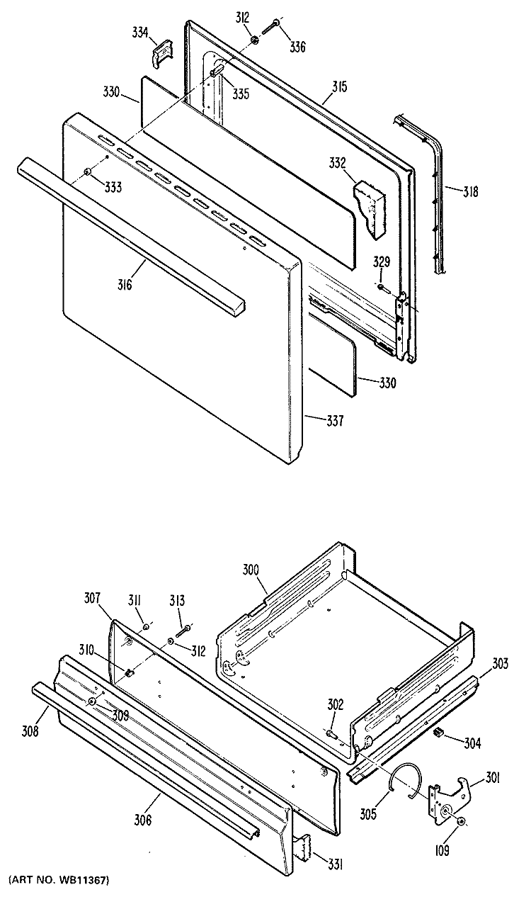 Section Diagram and Parts List for JGBS04PN1  General Electric Range