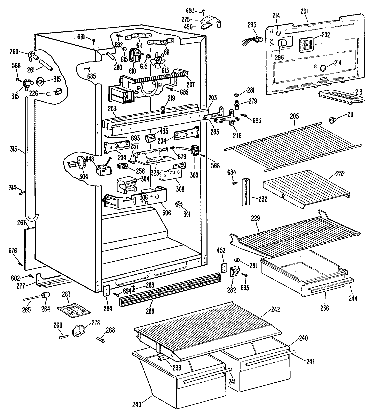 Section Diagram and Parts List for TBX18PLBRWH  General Electric Refrigerator