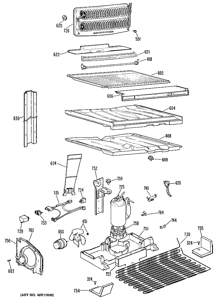 Section Diagram and Parts List for TBX18KMBRAD  General Electric Refrigerator