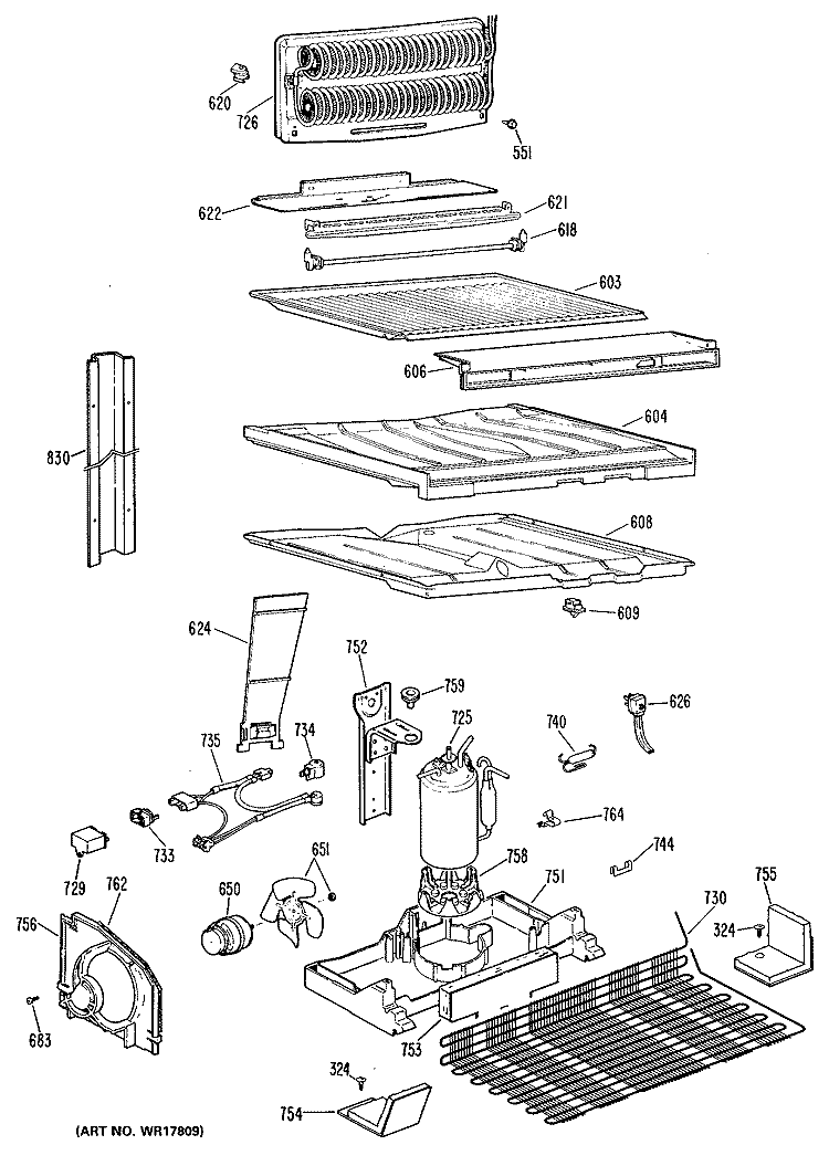 Section Diagram and Parts List for TBX18ZLBRWH  General Electric Refrigerator