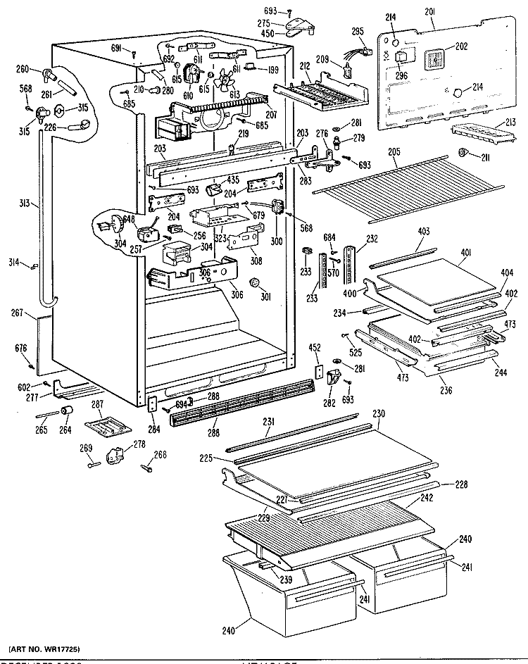 Section Diagram and Parts List for TBX21KMBRAD  General Electric Refrigerator