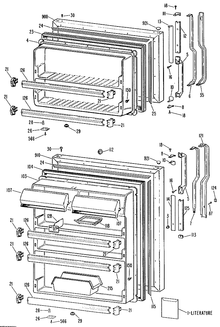 Section Diagram and Parts List for TBX21TLBRAD  General Electric Refrigerator