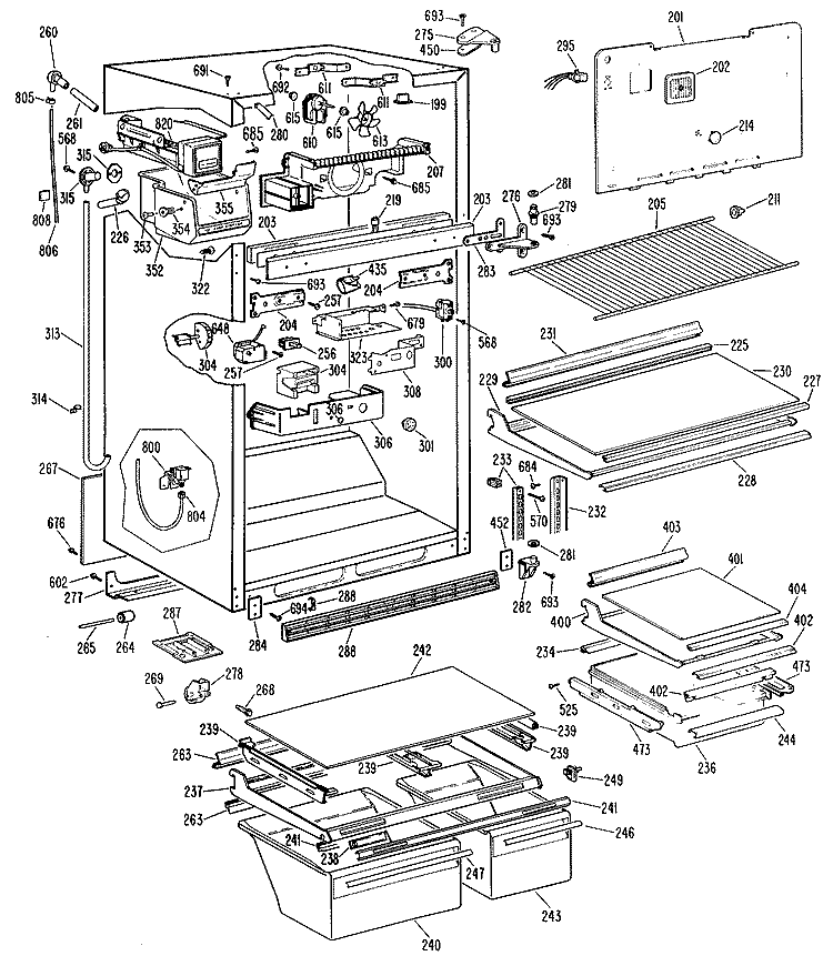 Section Diagram and Parts List for TBX21TLBRAD  General Electric Refrigerator