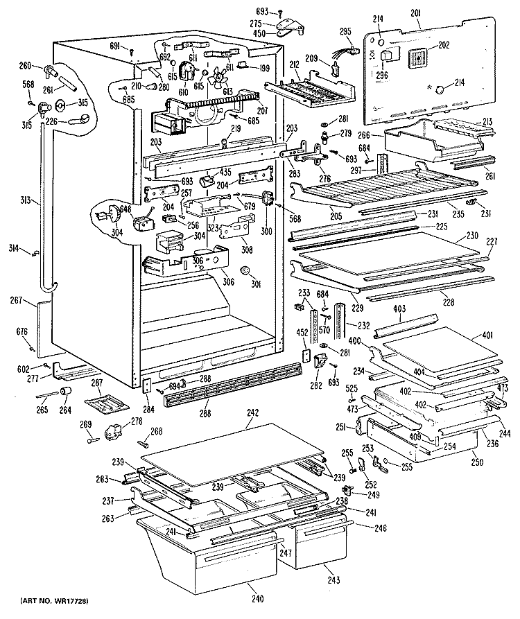 Section Diagram and Parts List for TBX21ZLBRAD  General Electric Refrigerator