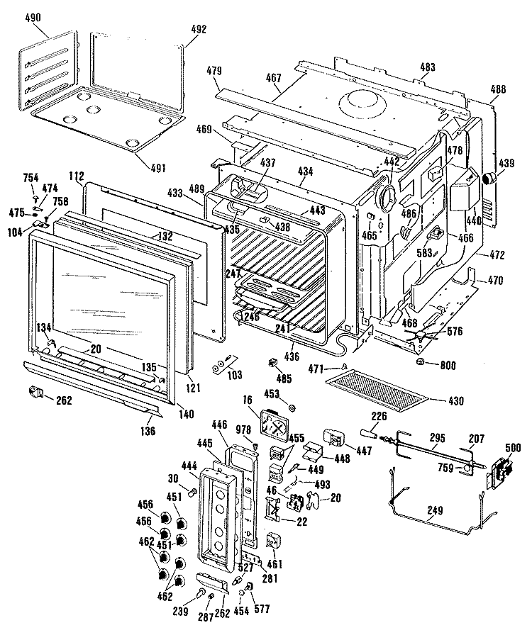 Section Diagram and Parts List for JHP63GN1  General Electric Range