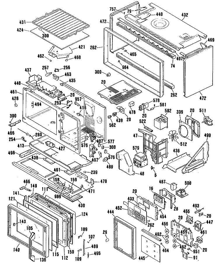 Section Diagram and Parts List for JHP70GN2  General Electric Microwave Oven Combo