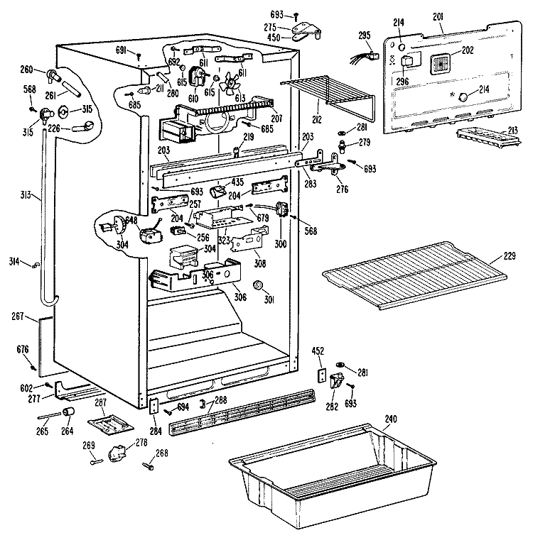 Section Diagram and Parts List for TBX18LLBRWH  General Electric Refrigerator
