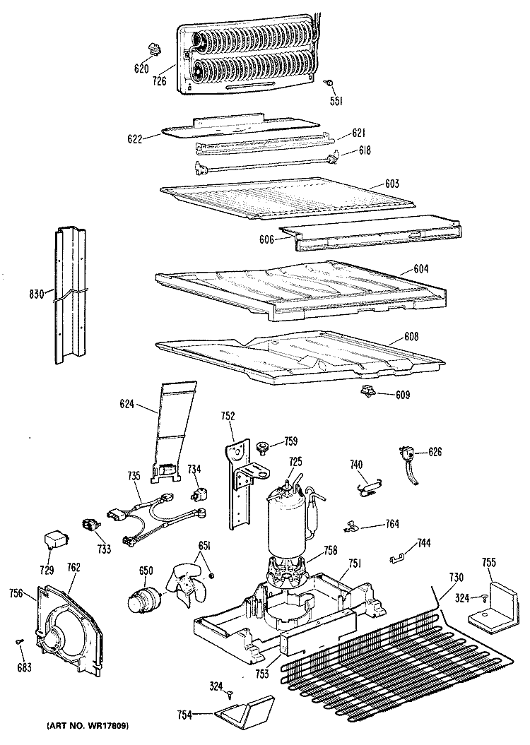 Section Diagram and Parts List for TBX18LLBRWH  General Electric Refrigerator