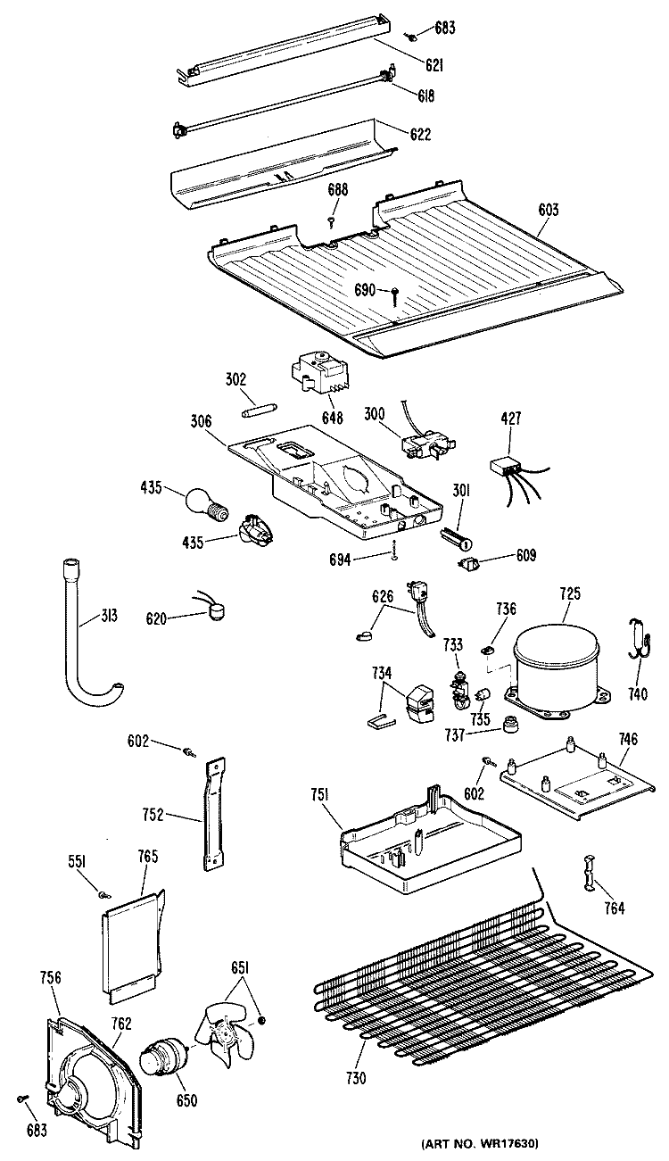 Section Diagram and Parts List for TBX14DMERAD  General Electric Refrigerator