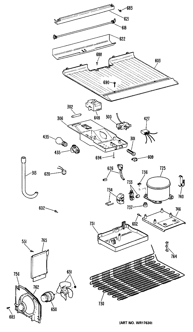 Section Diagram and Parts List for TBX14DMDRAD  General Electric Refrigerator