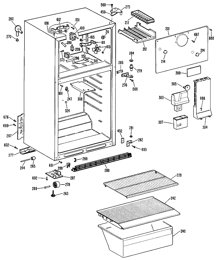 Section Diagram and Parts List for TBX14SMERWH  General Electric Refrigerator
