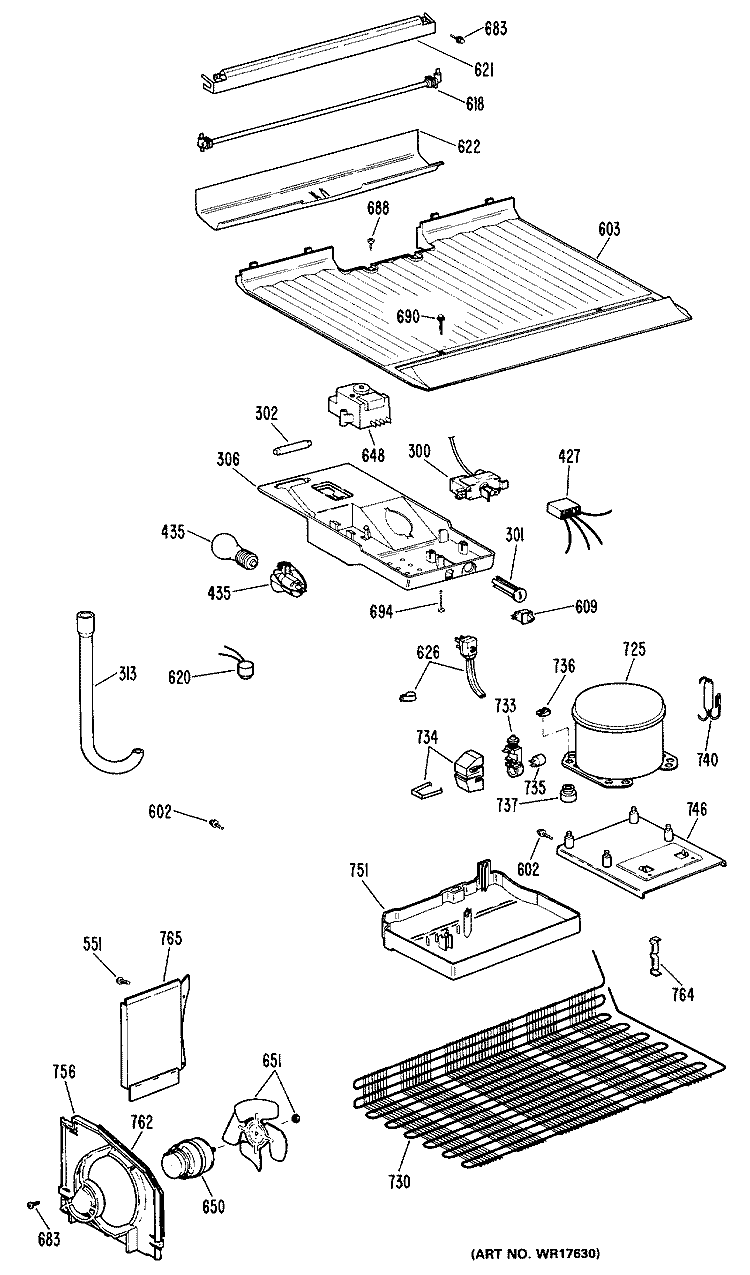 Section Diagram and Parts List for TBX14SMERWH  General Electric Refrigerator