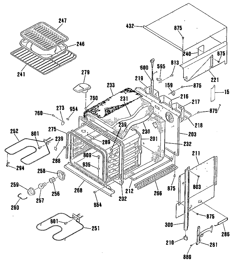 Section Diagram and Parts List for JKS05P1  General Electric Wall Oven
