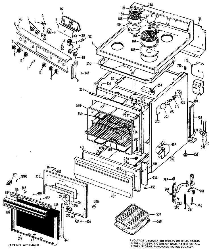 Section Diagram and Parts List for JBS16G*P1  General Electric Range