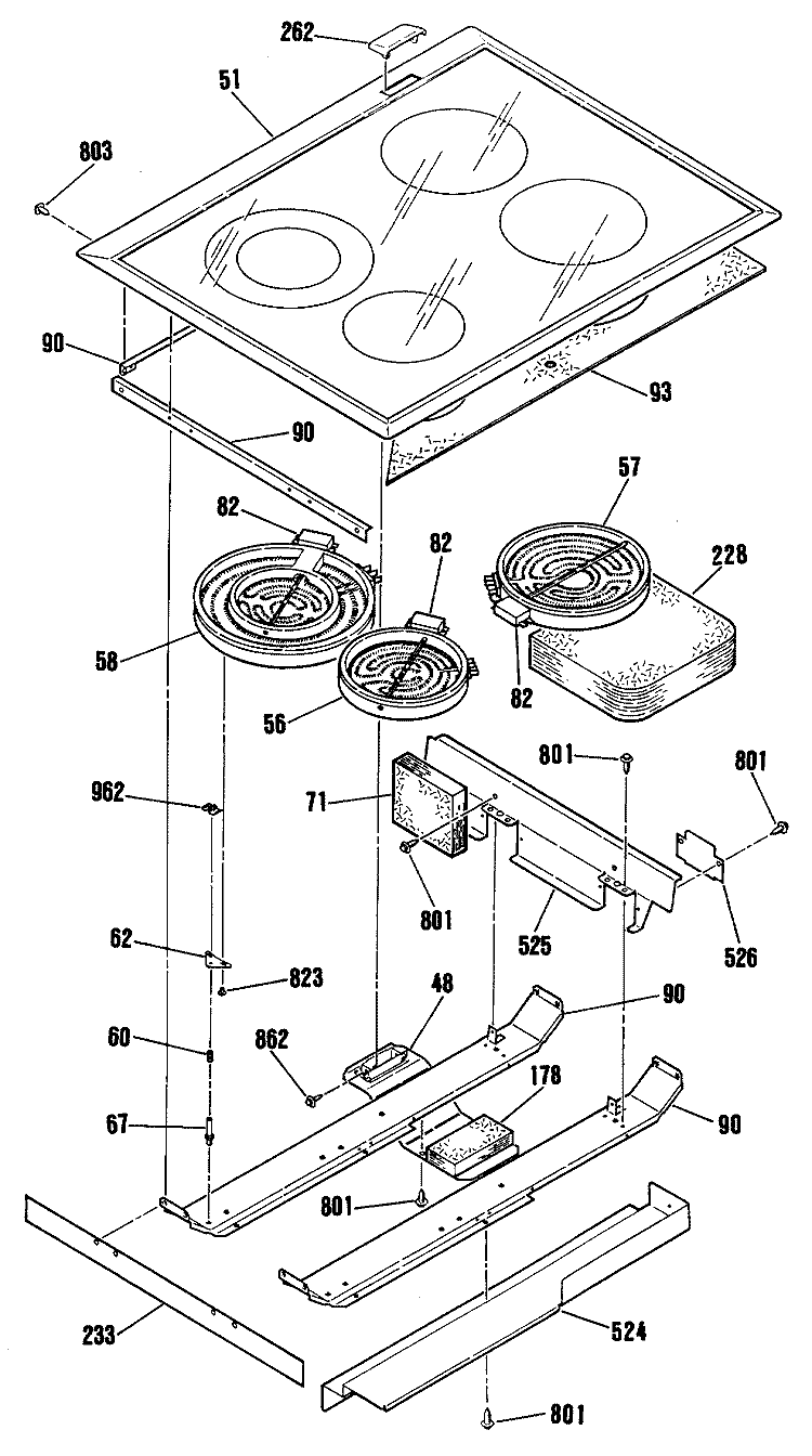 Section Diagram and Parts List for JSP38GN2  General Electric Range