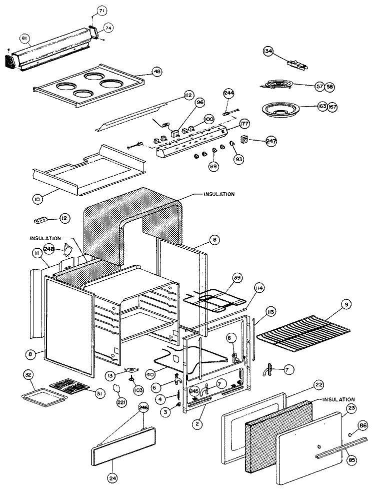 Section Diagram and Parts List for JAS02*M2  General Electric Range