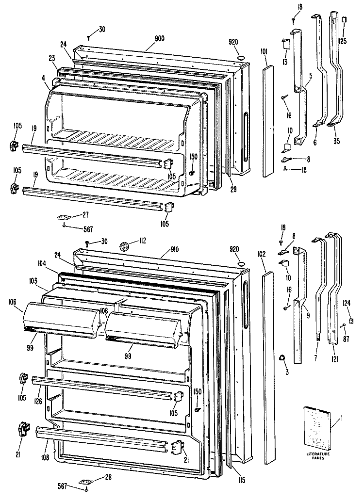 Section Diagram and Parts List for TBX14APDLWH  General Electric Refrigerator