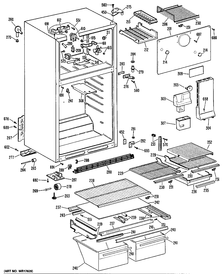 Section Diagram and Parts List for TBX14DPDRAD  General Electric Refrigerator