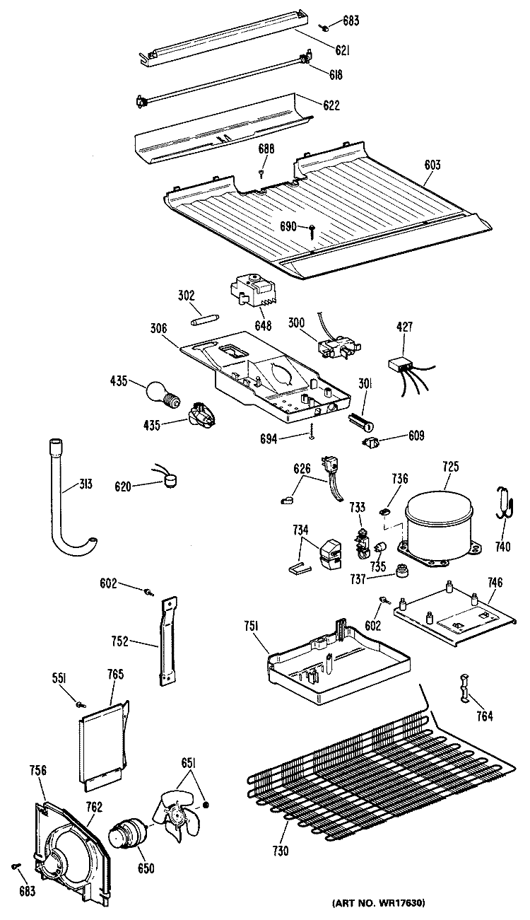 Section Diagram and Parts List for TBX14DPCRWH  General Electric Refrigerator